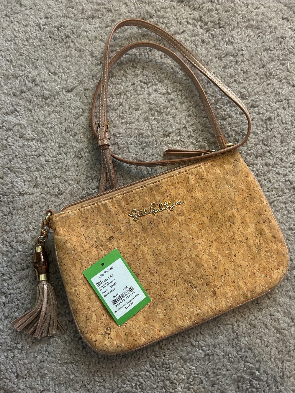 $118 Lilly Pulitzer Cruisin Crossbody Bag in Rose Gold Cork